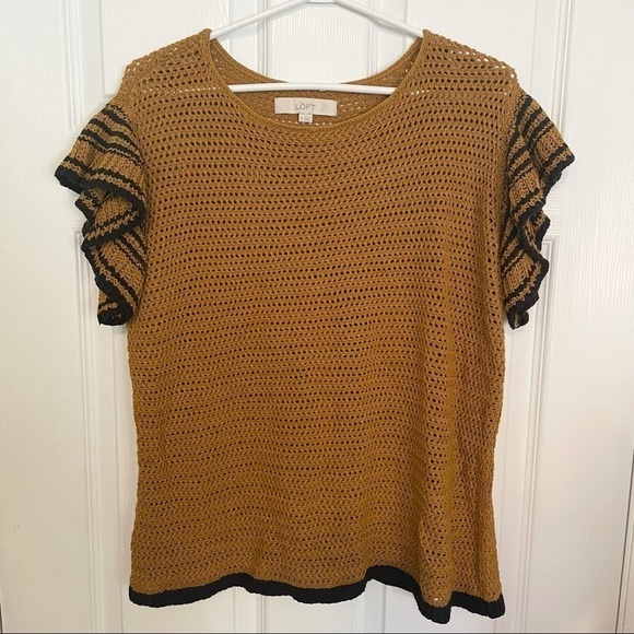 ANN Taylor Loft Boho Knit Shortsleeve Cotton blend Top Medium - Picture 1 of 6